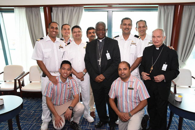Cardinal Turkson and Archbishop Tomasi with some of the ship's officers and crew